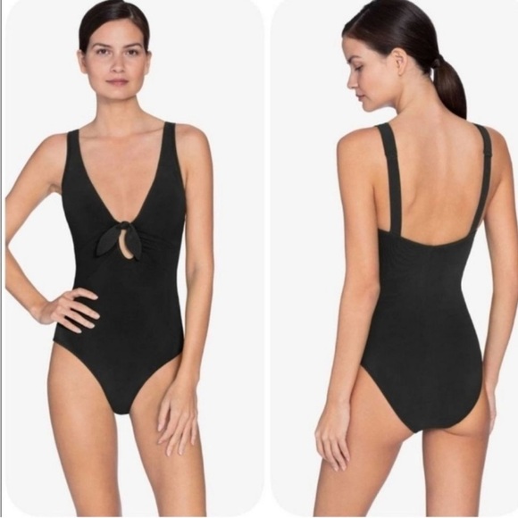 New Robin Piccone Ava Plunge Underwire One Piece Swimsuit Black Sz 6 - Picture 1 of 13